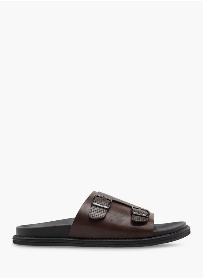 DUCHINI Men's Textured Slip-On Cross Strap Sandals with Buckle Detail  - Image 2