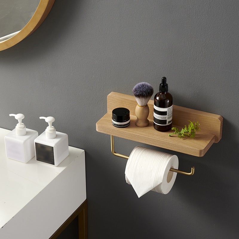 Solid wood brass paper towel holder toilet punch-free bathroom toilet creative kitchen roll paper holder toilet paper holder wooden Black walnut paper towel holder single roll - Image 5