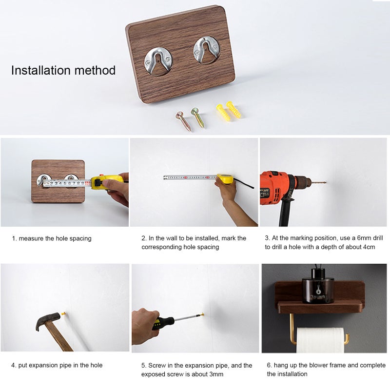 Solid wood brass paper towel holder toilet punch-free bathroom toilet creative kitchen roll paper holder toilet paper holder wooden Black walnut paper towel holder single roll - Image 2