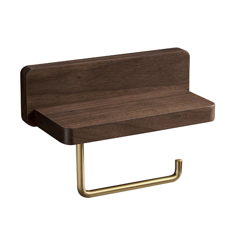 Solid wood brass paper towel holder toilet punch-free bathroom toilet creative kitchen roll paper holder toilet paper holder wooden Black walnut paper towel holder single roll - Image 1
