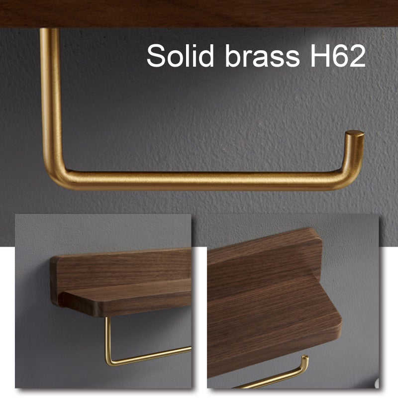 Solid wood brass paper towel holder toilet punch-free bathroom toilet creative kitchen roll paper holder toilet paper holder wooden Black walnut paper towel holder single roll - Image 3
