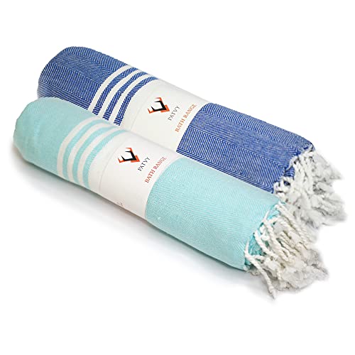 PATVY Bath Towels|Light Weight Turkish Style Bath Towels For Men Large Size Cotton 75X150Cm Quick Absorption&Faster Drying Bath Towel For Women 100% Cotton Pack Of 2, Water Green & Royal Blue, 90 TC - Image 1