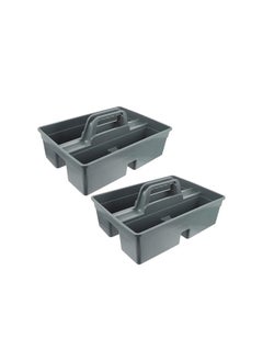 Pack of 2 Cleaning Caddy with Handle- Cleaning Products Organiser, Handy Kitchen Cleaning Tool Box and Cleaners Carry Tray Basket - Large 15 * 13 * 4.5 inch High (Grey)