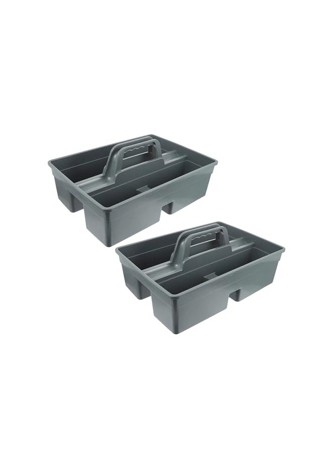 VINSTAR - Pack of 2 Cleaning Caddy with Handle- Cleaning Products Organiser, Handy Kitchen Cleaning Tool Box and Cleaners Carry Tray Basket - Large 15 * 13 * 4.5 inch High (Grey) - Image 1