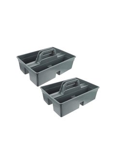 VINSTAR Pack of 2 Cleaning Caddy with Handle- Cleaning Products Organiser, Handy Kitchen Cleaning Tool Box and Cleaners Carry Tray Basket - Large 15 * 13 * 4.5 inch High (Grey)  - Image 3