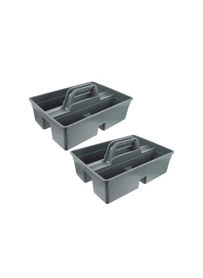 VINSTAR - Pack of 2 Cleaning Caddy with Handle- Cleaning Products Organiser, Handy Kitchen Cleaning Tool Box and Cleaners Carry Tray Basket - Large 15 * 13 * 4.5 inch High (Grey) - Image 1