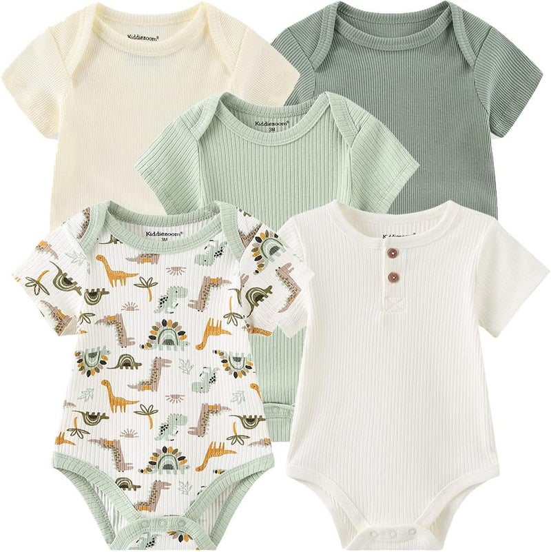 Kiddiezoom newborn Baby Unisex Cotton One-Piece Bodysuits Baby Gift 5-pack Baby clothes - Image 1