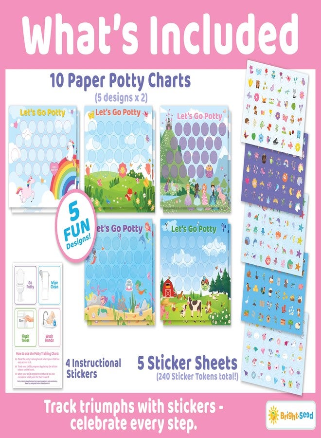 Bright Seed 16 PCS Potty Training Chart, Potty Training Chart for Toddler Girls, Sticker Chart for Kids, Potty Training Sticker Chart for Toddlers, 10 Sheets 12x10 Inches Paper Chart, 240 Stickers - Image 2