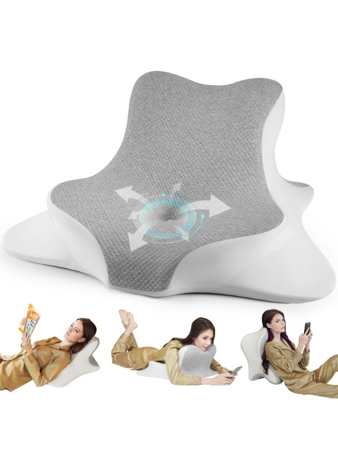 اكسيسن وسادة ظهر وسادة راحة للسرير وسادة قراءة للسرير، الاستلقاء، الاتكاء والانبطاح، وسادة سرير إسفينية مريحة من الإسفنج المرن للرأس، وسائد لدعم الذقن والظهر على السرير والأريكة والأرضية - رمادي - Image 1