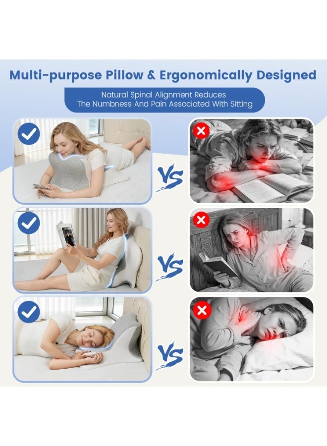 XICEN Reading Pillow for Bed Ergonomic Memory Foam Pillow for Headboard Lying Inclined Prone Chin Back Support Pillows in Bed Rest,Grey - Image 4
