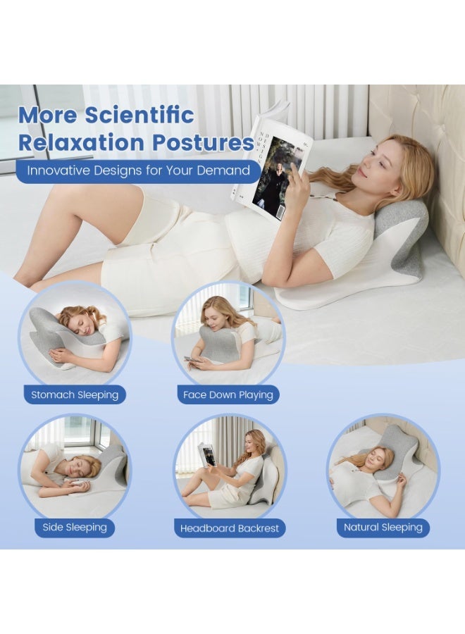 XICEN Reading Pillow for Bed Ergonomic Memory Foam Pillow for Headboard Lying Inclined Prone Chin Back Support Pillows in Bed Rest,Grey - Image 2