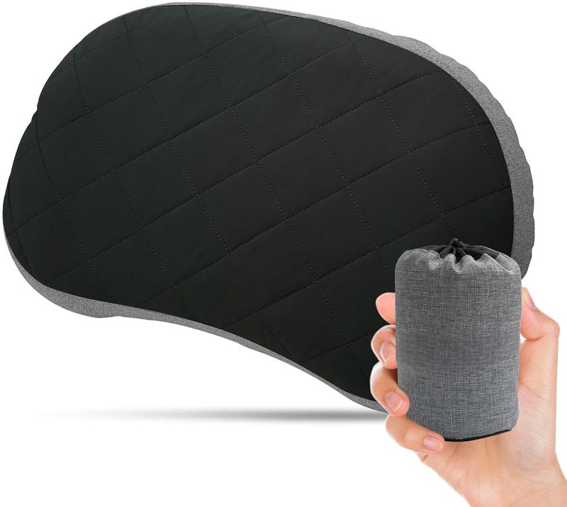 Ultralight Inflatable Camping Pillow with Removable Washable Cover – Compact, Portable Travel Neck Cushion with Adjustable Firmness for Hiking, Office, Airplane, Car & Beach Use (Black) - Image 1