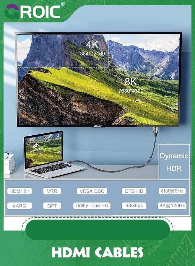 GROIC 6FT 8K HDMI 2.1 Cable, 48Gbps Ultra HD Lead High-Speed Cord, Supports 8K@60Hz, 4K@120Hz, eARC HDR10, HDCP 2.2/2.3 Dolby, 3D, VRR, Compatible with Fire TV/Roku TV/PS5/Xbox/Nintendo Switch and More - Image 2