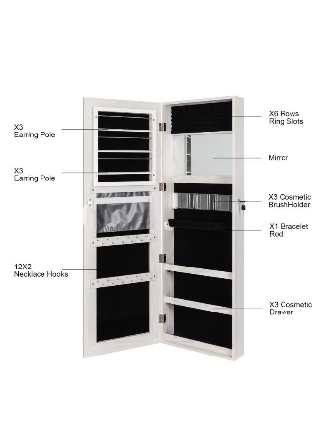 120*40CM All Screen Jewelry Armoire Cabinet, Full Length Mirror Display, Beauty Organizer Dressing Makeup, Lockable w/FREE Safe Key, Wall Mounted or Door Hanging (6139) - Image 2