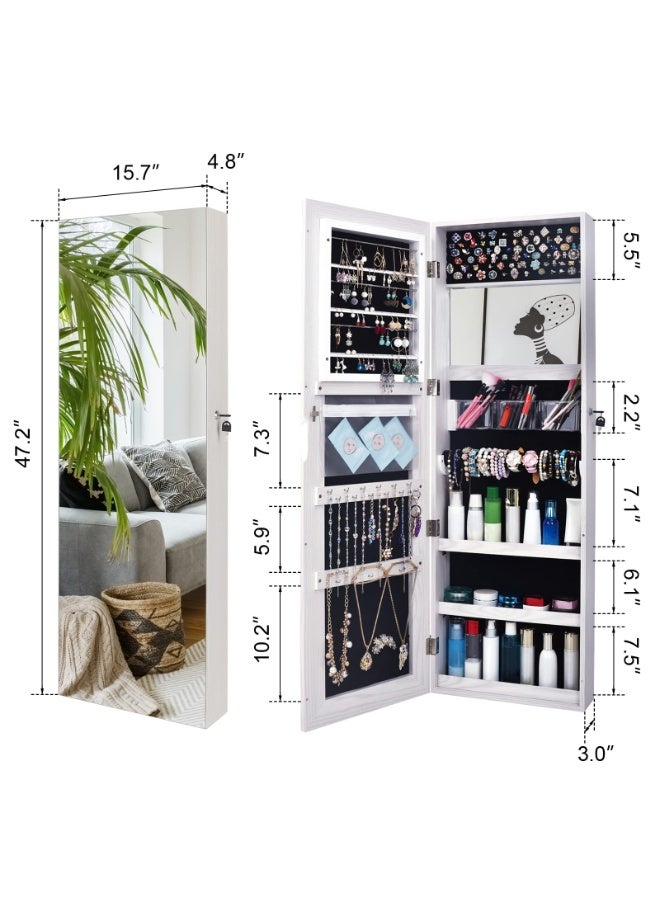 120*40CM All Screen Jewelry Armoire Cabinet, Full Length Mirror Display, Beauty Organizer Dressing Makeup, Lockable w/FREE Safe Key, Wall Mounted or Door Hanging (6139) - Image 3