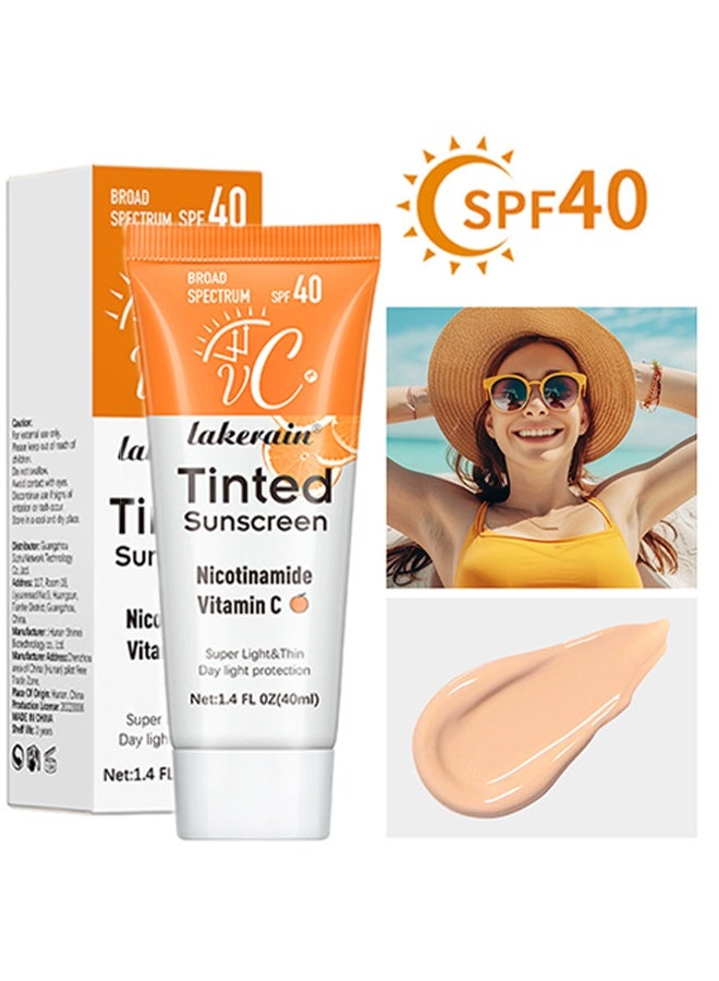 lakerain Tinted Sunscreen, Contain Nicotinamide Vitaminc C , SPF40 Super Light&Thin Day Light Protection, Sheer Tint for Healthy Glow, Suitable for Sensitive Skin - Image 1