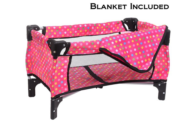 fash n kolor Doll Playpen & Crib â€“ 22" Pink Polka Dot Baby Doll Crib Foldable Baby Doll Play Yard with Mesh Sides â€“ Fits 18" Dolls, Pretend Nursery Accessory for Kids - Image 4
