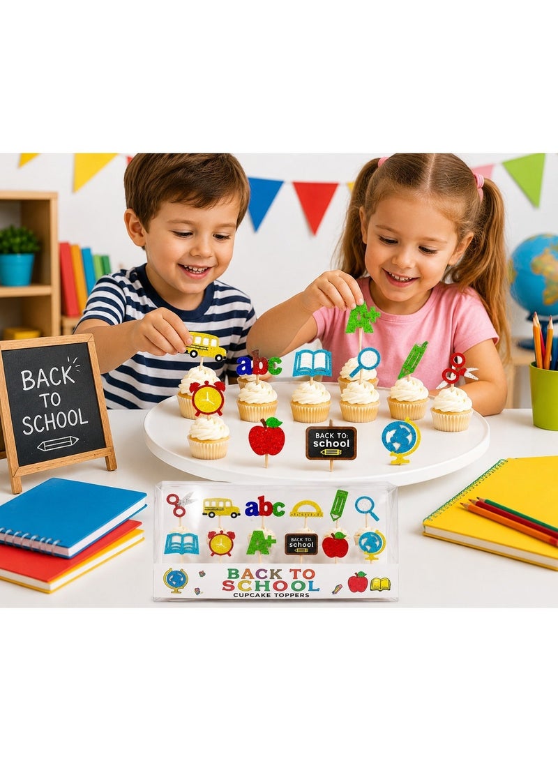 Kidzilla 12pcs Back to School Party Cupcake Toppers First Day of School Party Cake Decorations for Welcome Back to School Theme Party Decorations School Activities Classroom Supplies - Image 1