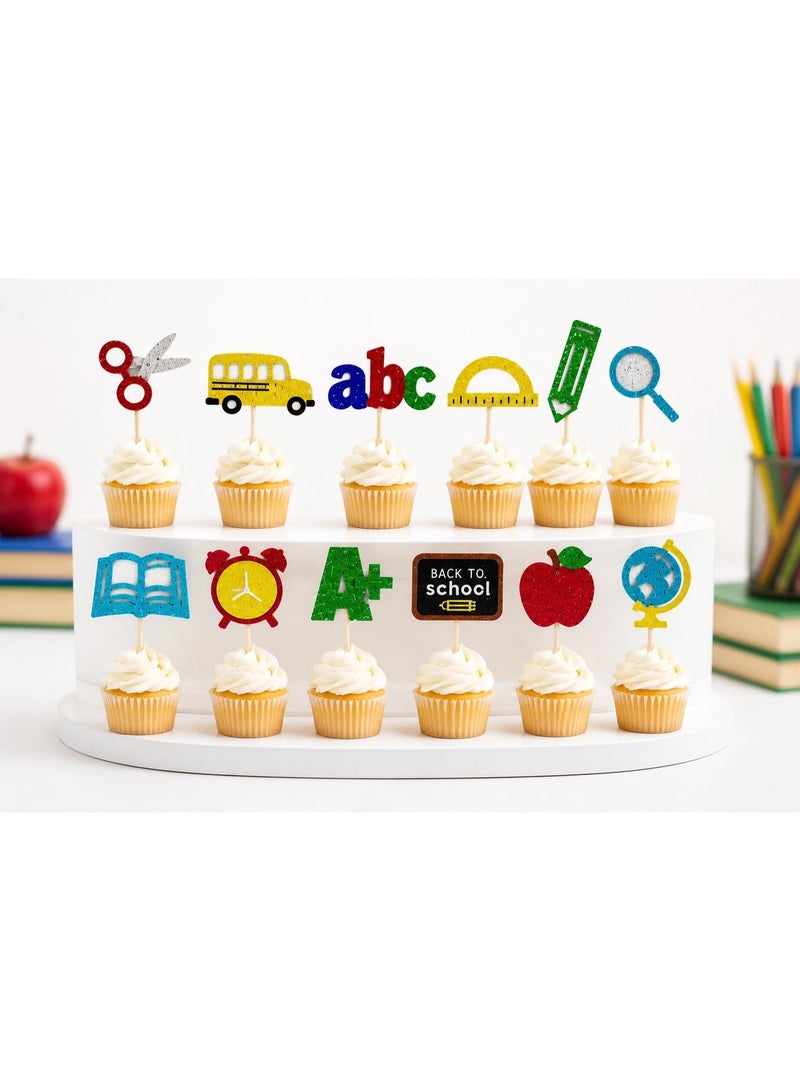 Kidzilla 12pcs Back to School Party Cupcake Toppers First Day of School Party Cake Decorations for Welcome Back to School Theme Party Decorations School Activities Classroom Supplies - Image 4