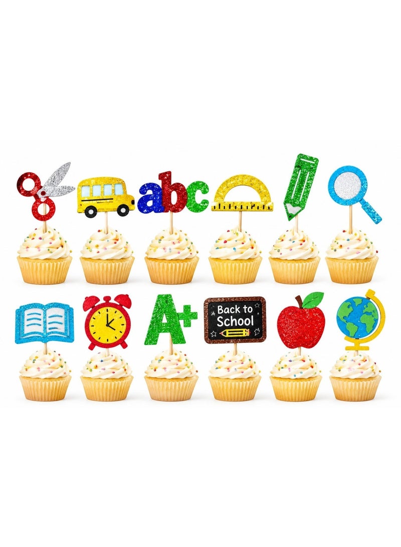 Kidzilla 12pcs Back to School Party Cupcake Toppers First Day of School Party Cake Decorations for Welcome Back to School Theme Party Decorations School Activities Classroom Supplies - Image 2