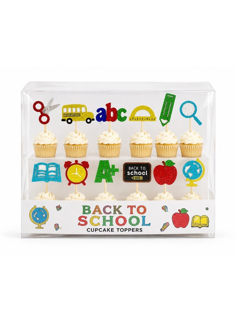 Kidzilla 12pcs Back to School Party Cupcake Toppers First Day of School Party Cake Decorations for Welcome Back to School Theme Party Decorations School Activities Classroom Supplies - Image 3