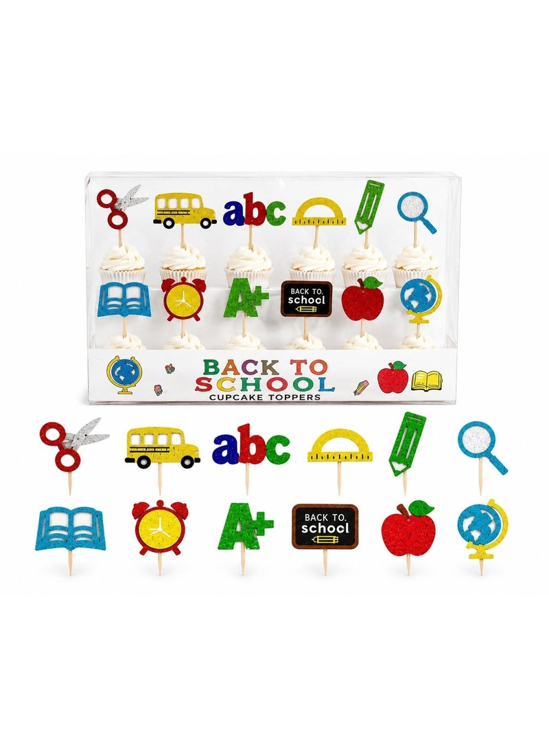 Kidzilla 12pcs Back to School Party Cupcake Toppers First Day of School Party Cake Decorations for Welcome Back to School Theme Party Decorations School Activities Classroom Supplies - Image 5