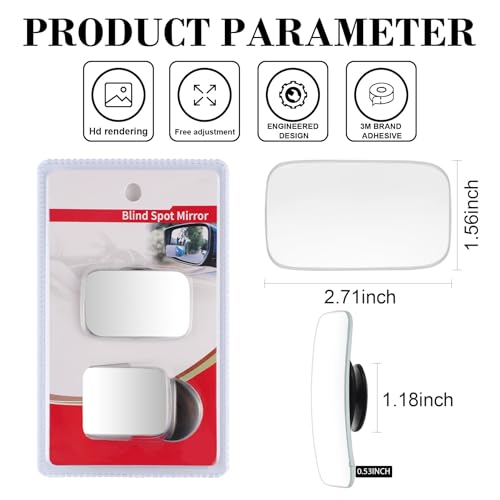 LivTee Blind Spot Mirror, Rectangle Shaped HD Glass Frameless Convex Rear View Mirror with wide angle Adjustable Stick for Cars SUV and Trucks, Pack of 2 - Image 3