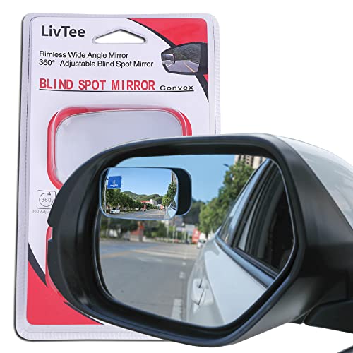 LivTee Blind Spot Mirror, Rectangle Shaped HD Glass Frameless Convex Rear View Mirror with wide angle Adjustable Stick for Cars SUV and Trucks, Pack of 2 - Image 1