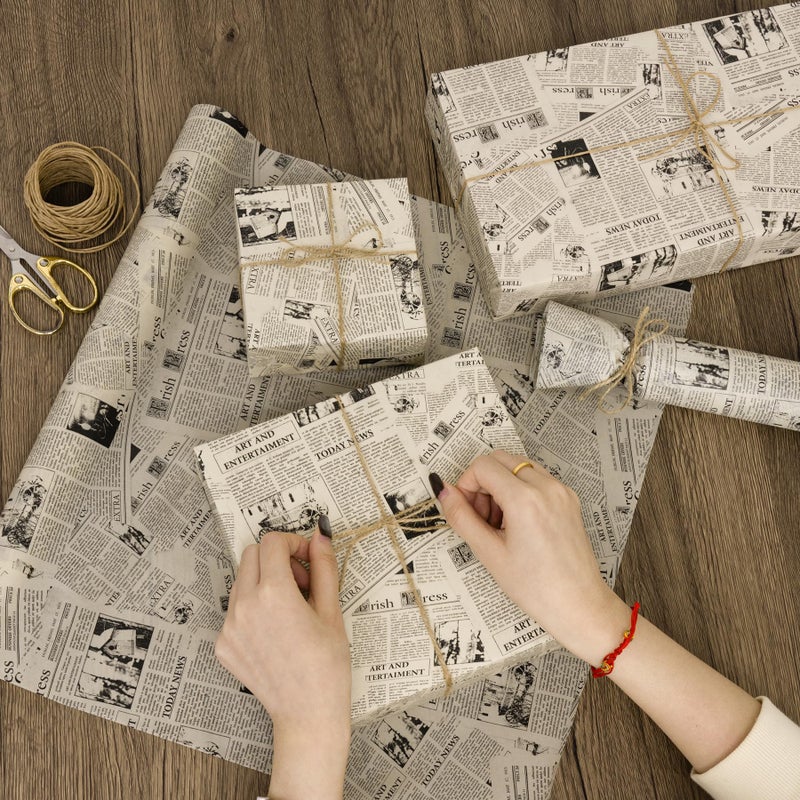 Larcenciel Vintage Newspaper Tissue Paper Roll | 17"x33', Beige Black Old News Print Wrapping Tissue Paper for Gift Bags, Gift Wrap, Flower Packaging, Craft Projects, Wedding, Birthday, Holiday Decor - Image 4