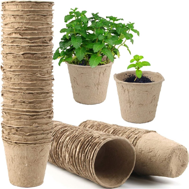 Augshy 100 Pack 2.4" Peat Pots for Seedlings Starter Nursery Pots Organic Biodegradable Paper Pots Herb Kit Eco-Friendly - Image 1