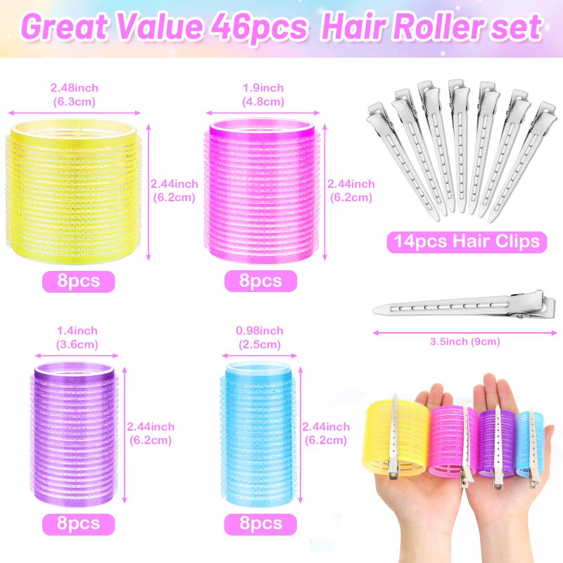 Cludoo 46pcs Hair Curlers Rollers, Cludoo Jumbo Big Hair Roller Sets with Stainless Steel Duckbill Clip, 4 Size Self Grip Hair Curlers Rollers for Long Medium Short Thick Fine Thin Hair Bangs Volume - Image 2