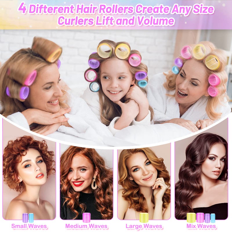 Cludoo 46pcs Hair Curlers Rollers, Cludoo Jumbo Big Hair Roller Sets with Stainless Steel Duckbill Clip, 4 Size Self Grip Hair Curlers Rollers for Long Medium Short Thick Fine Thin Hair Bangs Volume - Image 4