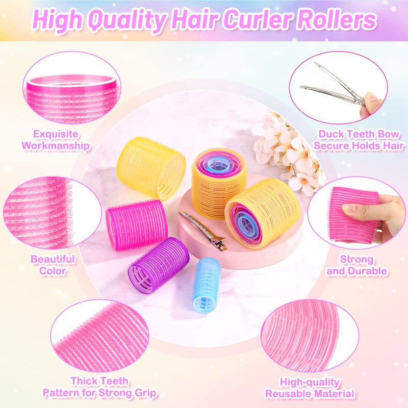 Cludoo 46pcs Hair Curlers Rollers, Cludoo Jumbo Big Hair Roller Sets with Stainless Steel Duckbill Clip, 4 Size Self Grip Hair Curlers Rollers for Long Medium Short Thick Fine Thin Hair Bangs Volume - Image 3