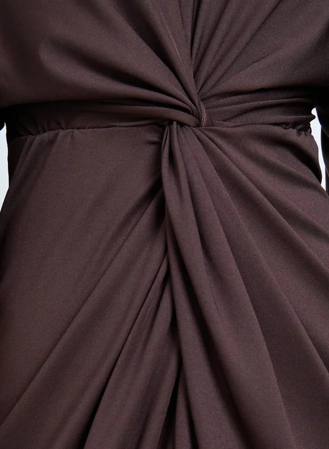 Take Two chocolate brown Brown Pleated Detail Midi Dress for Women | Best Price UAE
