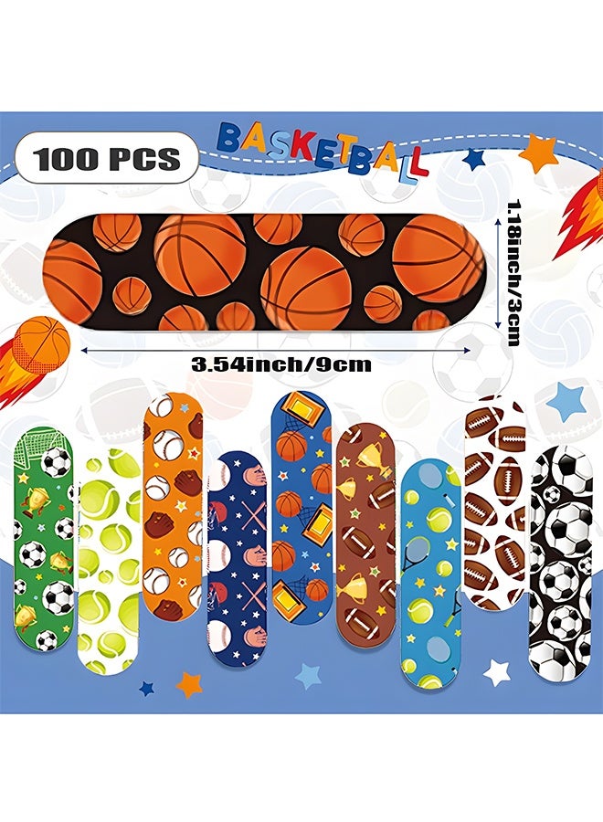 100 قطعة من الضمادات اللاصقة الرياضية للأطفال (10 أنواع، 10 من كل نوع)، ضمادات لاصقة مقاومة للماء وجيدة التهوية للأطفال، لكرة القدم/كرة السلة - Image 2
