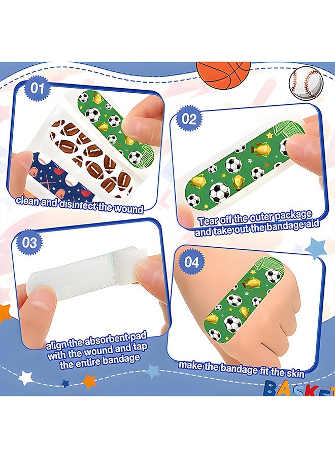 100 قطعة من الضمادات اللاصقة الرياضية للأطفال (10 أنواع، 10 من كل نوع)، ضمادات لاصقة مقاومة للماء وجيدة التهوية للأطفال، لكرة القدم/كرة السلة - Image 5