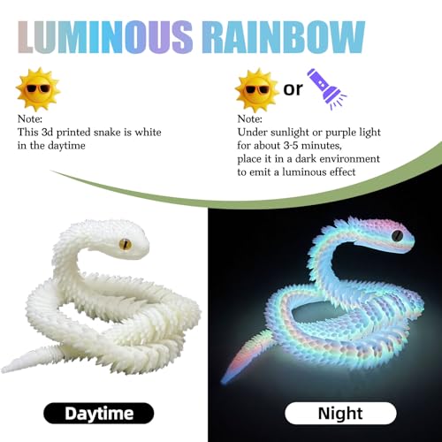 Binvin 3D Printed AnimalsSnake Viper3D Printed Snake Toys Articulated Snake 3D Printed Animals Animal Model Ornaments Creative Funny Toy Festival Gift for Frends Luminous Rainbow 202Inch - Image 5