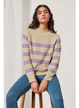 Tchibo Women Stripe Knitted Sweater, Cream  - Image 1