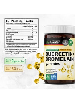 BIO KRAUTER BIO KRAUTER Quercetin with Bromelain Gummies - Quercetin Supplement - Vegan Immune Support - Source of Antioxidants - 1000 mg Mix - 60 Vegan Gummies Gelatine-Free Formula  - Image 3