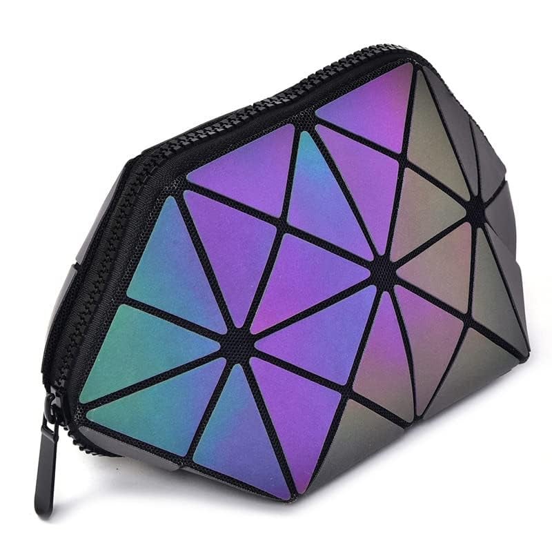 Zerolex Holographic Cosmetic BagTravel Makeup PouchPortable Waterproof Geometric Luminous Cosmetic Pouch for Girls WomenDaily Use Small Toiletry Pouch with Wrist Strap Multicolor - Image 1