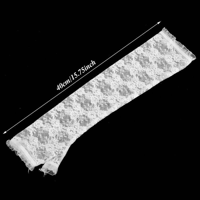 Yolev Women's Long Lace Fingerless Elbow Length Floral Gloves for Wedding, Opera, Tea Party (White) - Image 2