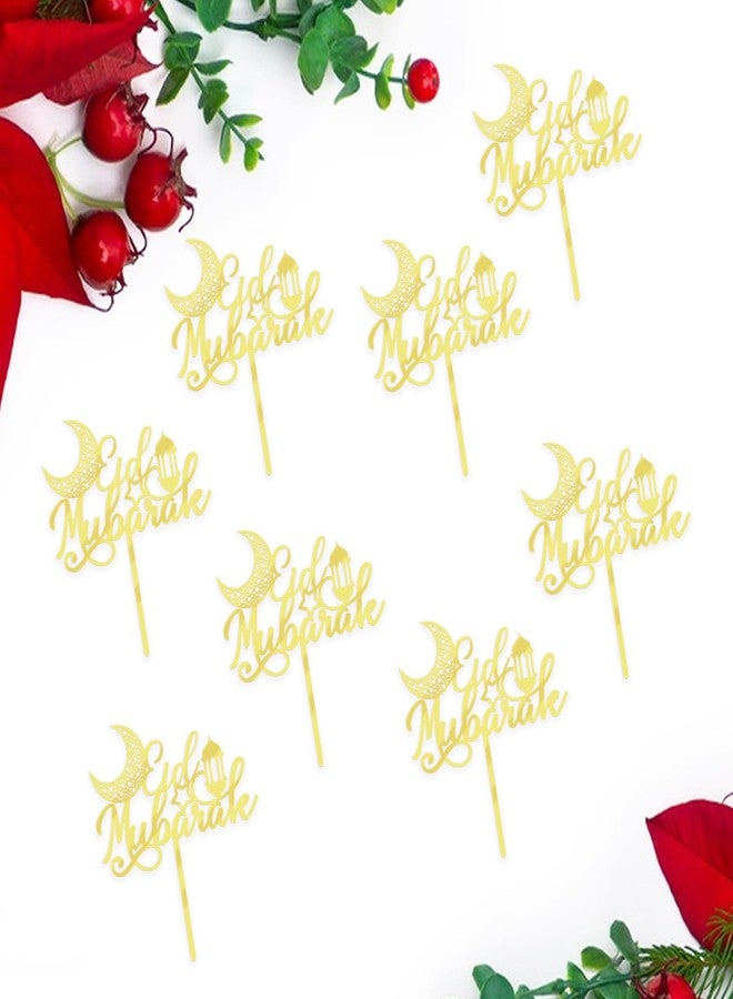 YUINYO 12pcs Eid Mubarak Cake Topper Acrylic Ramadan Cupcake Topper Cake Decorations for Muslim Party Favors Supplies（Acrylic gold) - Image 4
