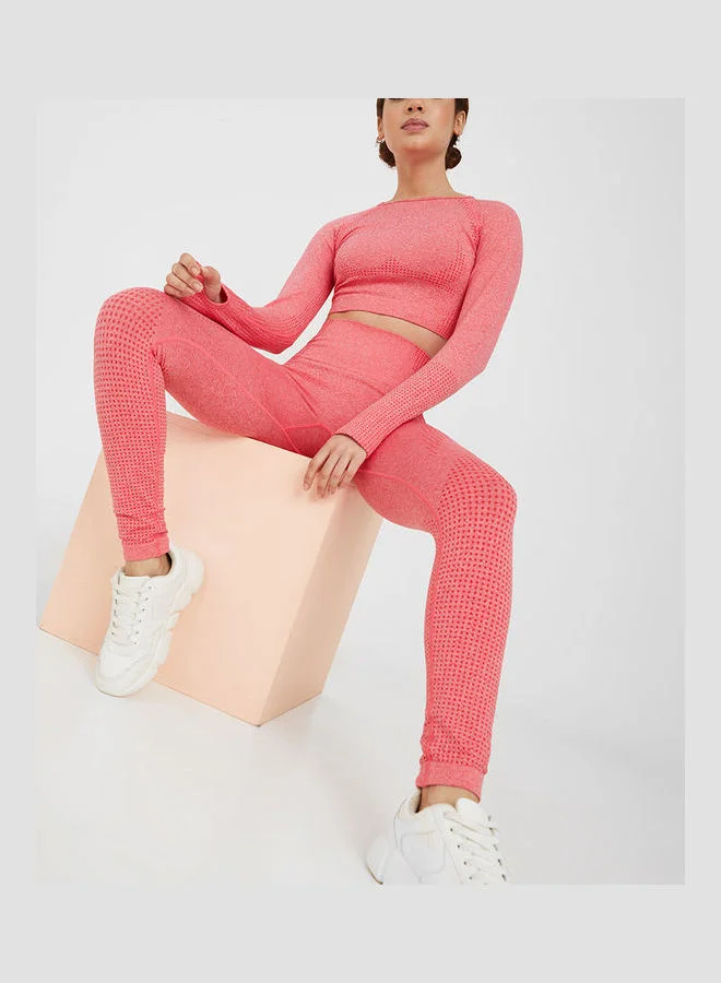 Styli Active Seamless Mélange Knit Long Sleeves Top and Leggings Set