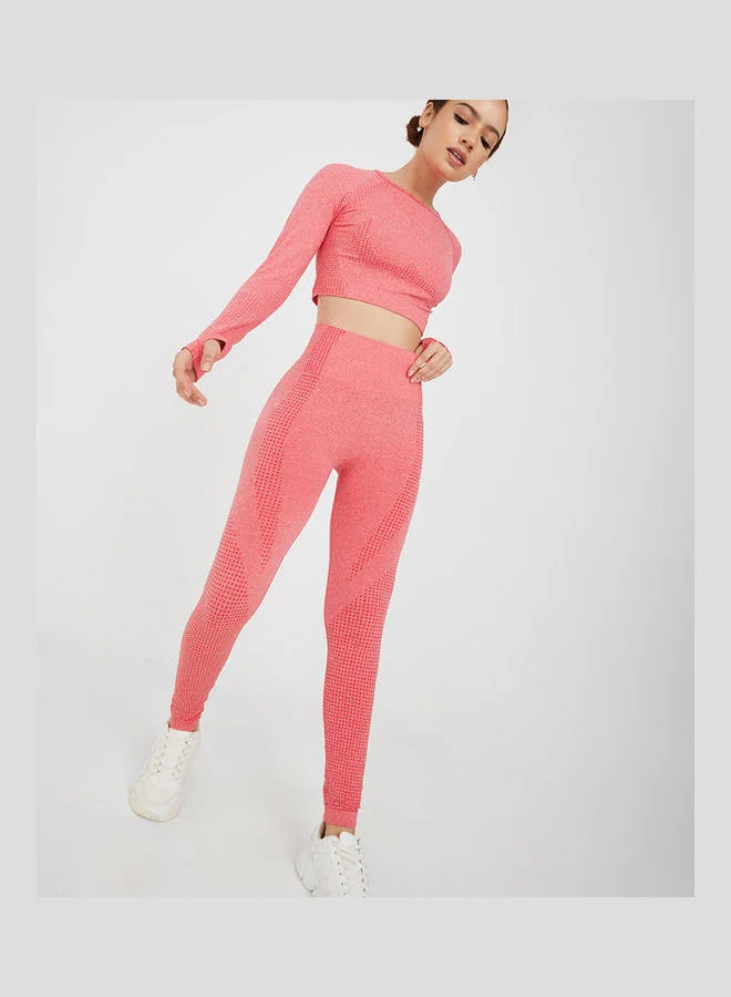 Styli Active Seamless Mélange Knit Long Sleeves Top and Leggings Set