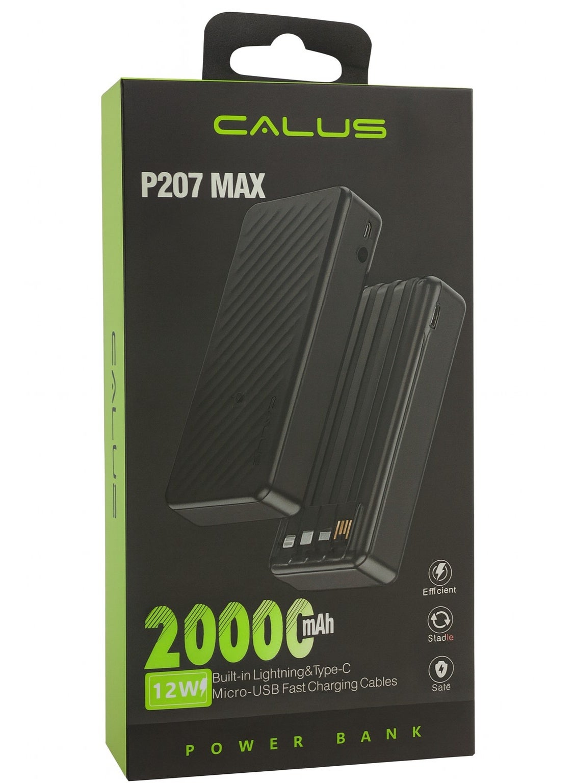 CALUS 20000mAh Power Bank with Built-in 4 Cables – Fast Charging, Universal Compatibility, Black, 1 Year Warranty