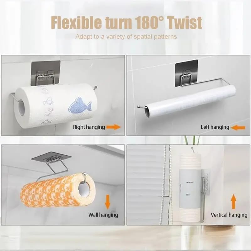 Tactine 2 Pic Adhesive Paper Towel Holder for Kitchen, Under Cabinet or Wall Mount – No Drilling Stainless Steel Towel Rack, Space-Saving Paper Roll Holder for Bathroom & Kitchen (2 Pack) - Image 2