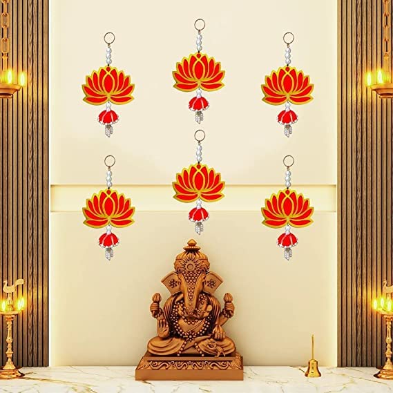 BENAVJI BENAVJI Handmade Wall Decor Lotus with Ball Style Hanging for Home DecorDiwali DecorWedding and All Festival Decor Pack of 6  - Image 1