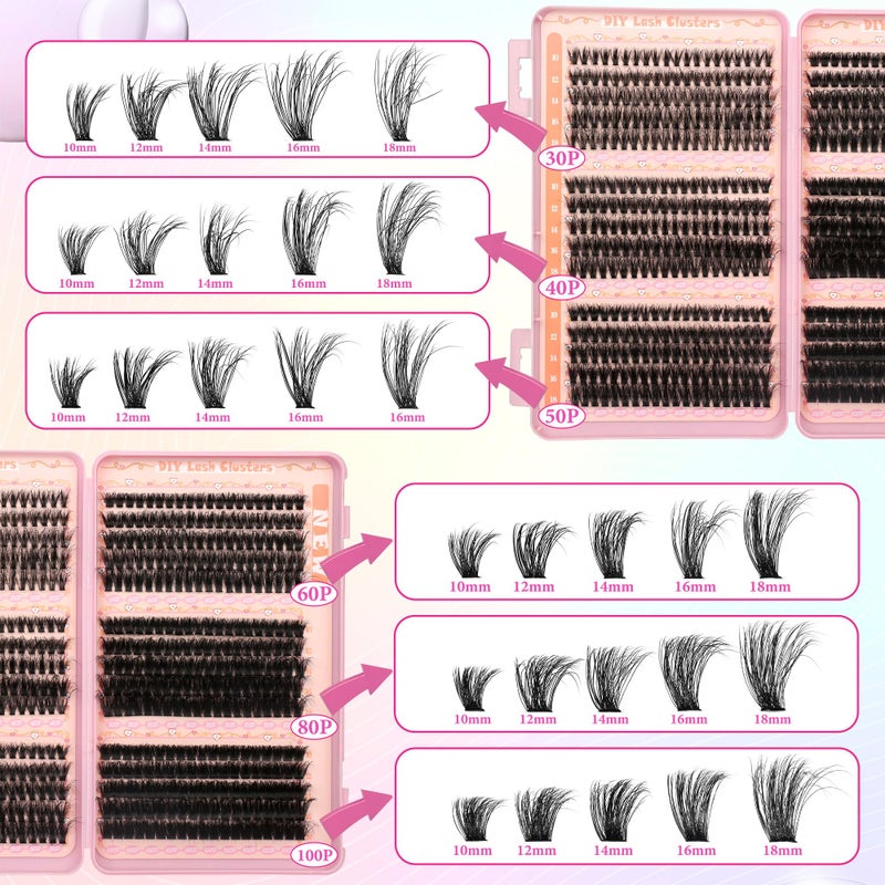 Gmagictobo Fluffy Lash Clusters Kit Wispy Lash Clusters 595Pcs Individual Lashes Clusters Thin Band Lash Extension Kit Lash Glue and Lash Tweezers - Image 3