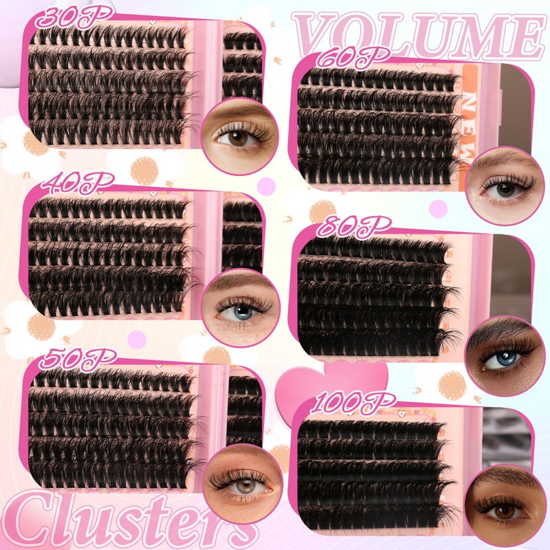 Gmagictobo Fluffy Lash Clusters Kit Wispy Lash Clusters 595Pcs Individual Lashes Clusters Thin Band Lash Extension Kit Lash Glue and Lash Tweezers - Image 2