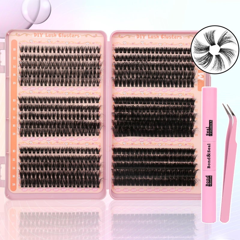 Gmagictobo Fluffy Lash Clusters Kit Wispy Lash Clusters 595Pcs Individual Lashes Clusters Thin Band Lash Extension Kit Lash Glue and Lash Tweezers - Image 1